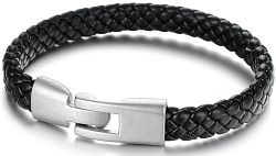 Troli Fekete férfi fonott bőr karkötő Leather
